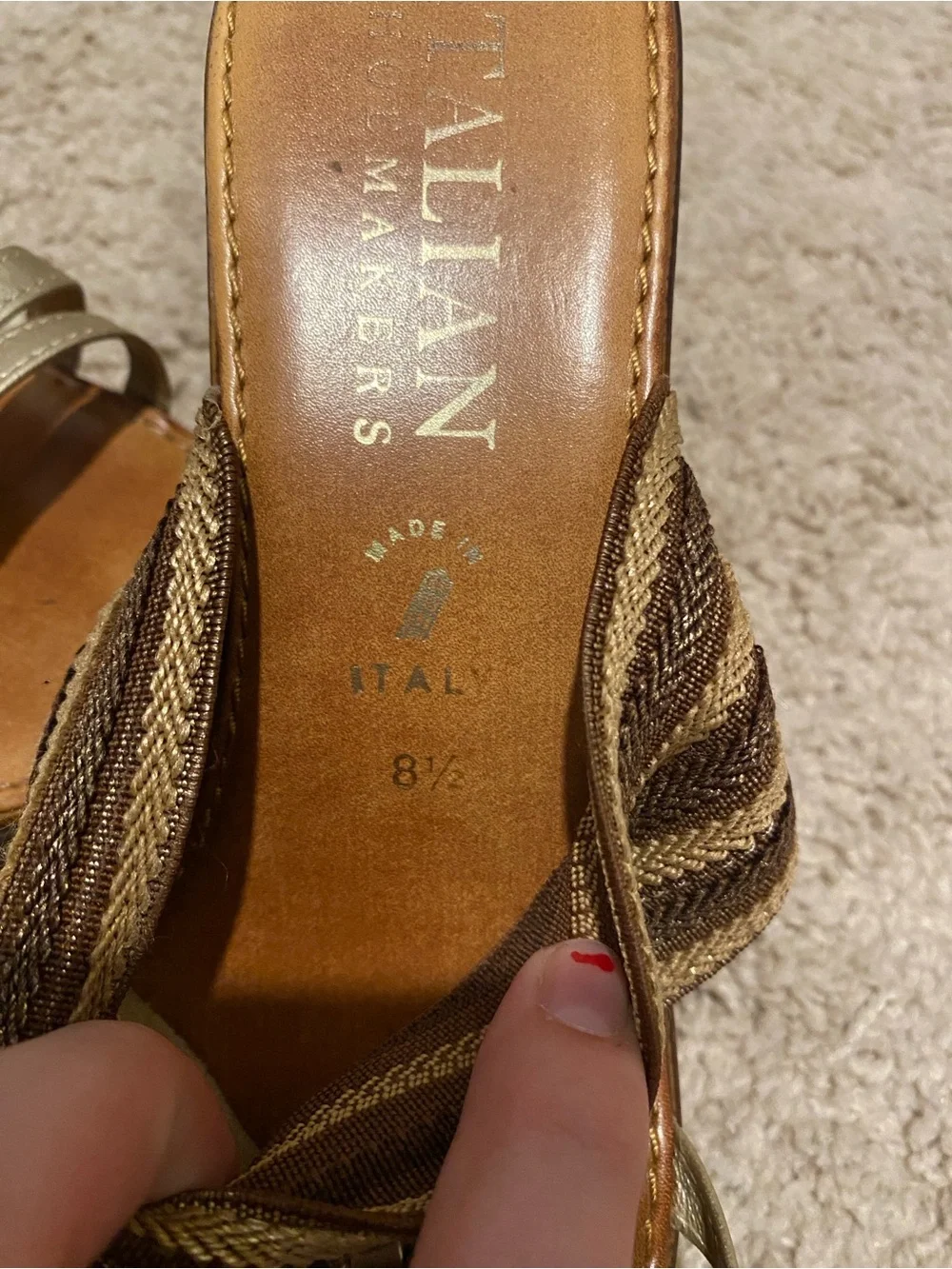 Italian Shoemakers Brown and Gold Woven wedges